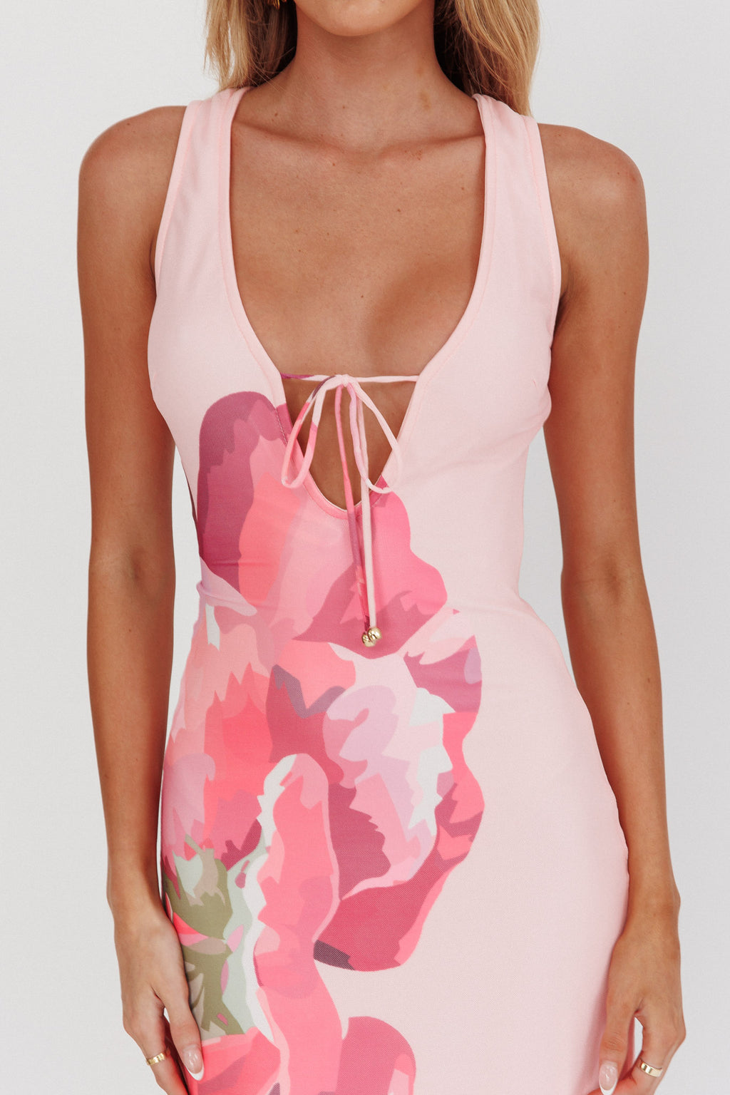 Cinders Tied Plunging Neckline Maxi Dress Flower Pink by Selfie Leslie Australia