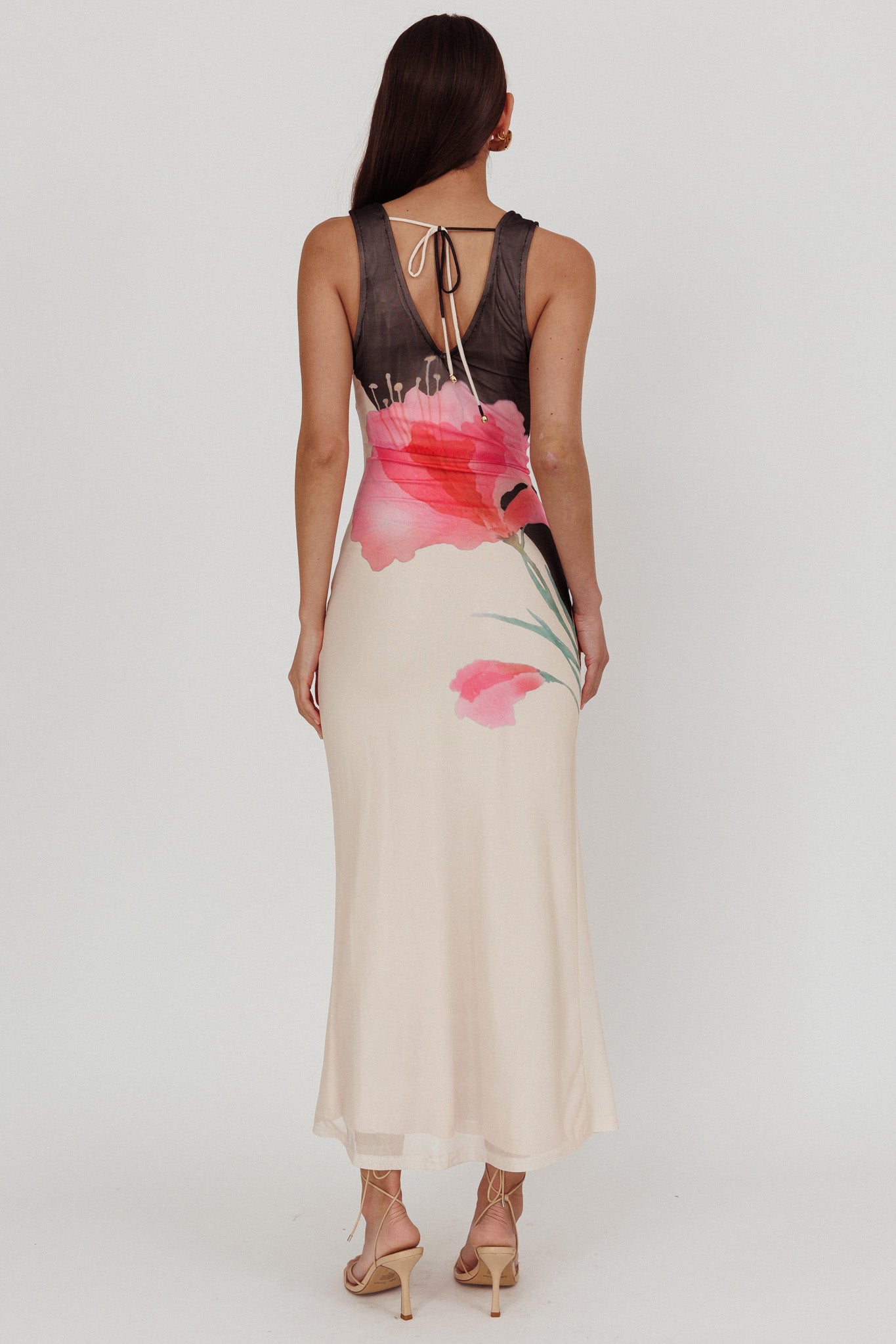 Cinders Tied Plunging Neckline Maxi Dress Flower Black by Selfie Leslie Australia