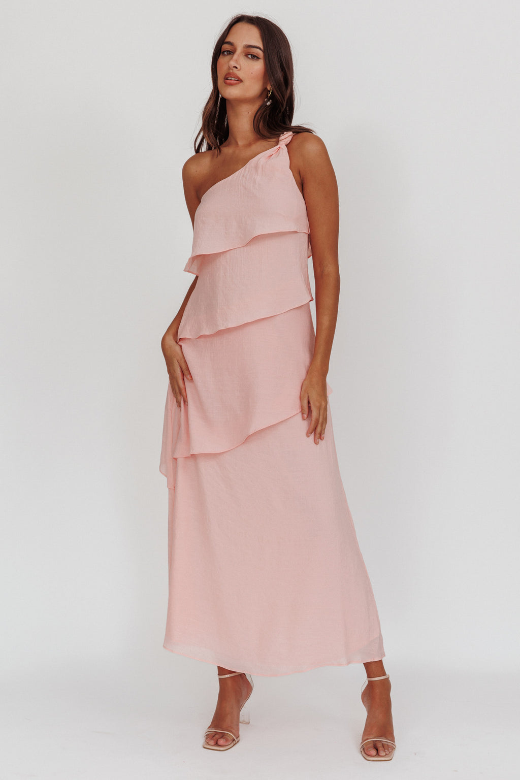 Delwyn One-Shoulder Maxi Dress Baby Pink by Selfie Leslie Australia