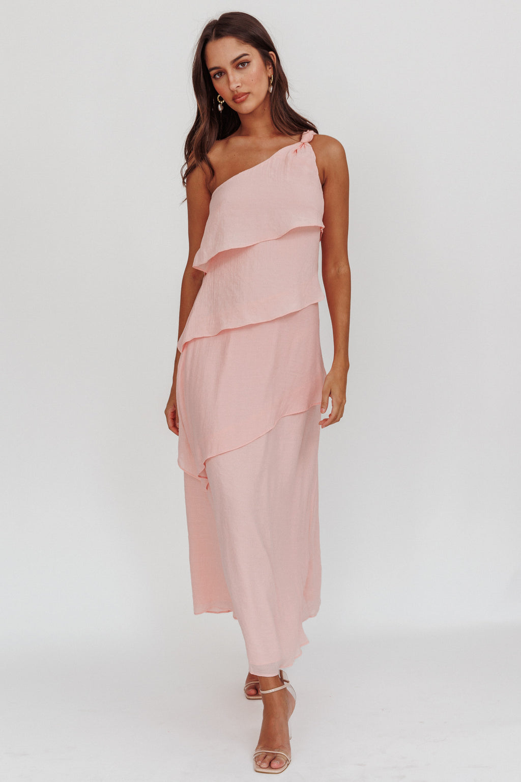 Delwyn One-Shoulder Maxi Dress Baby Pink by Selfie Leslie Australia