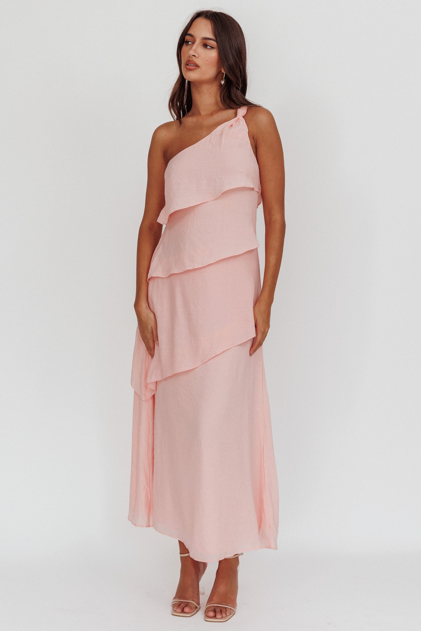 Delwyn One-Shoulder Maxi Dress Baby Pink by Selfie Leslie Australia