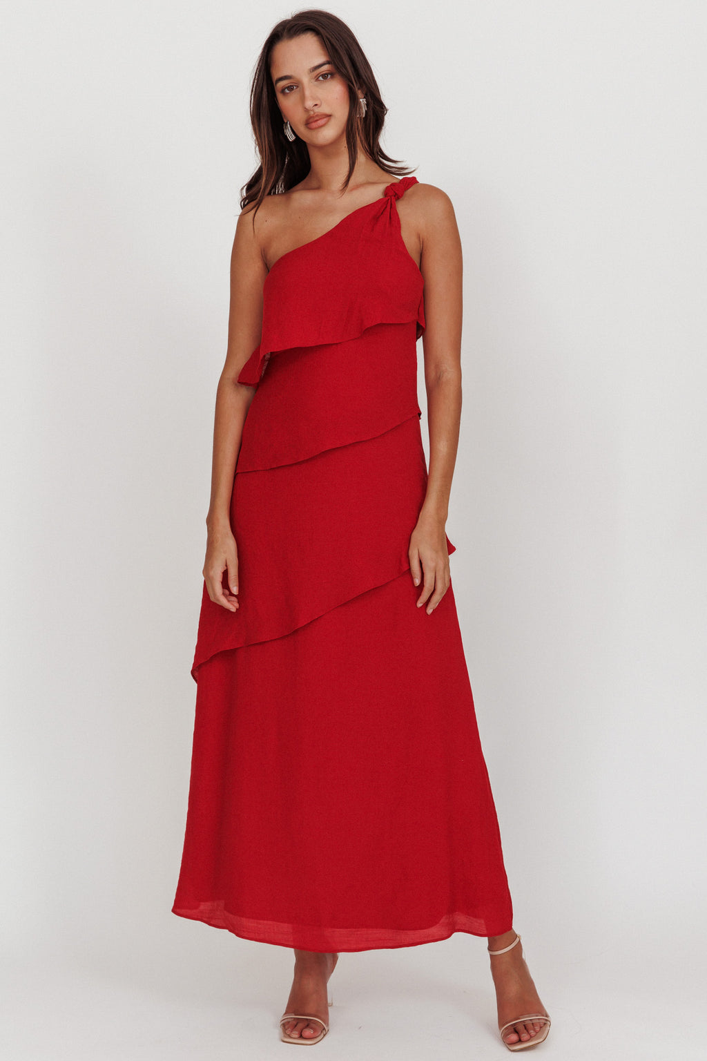 Delwyn One-Shoulder Maxi Dress Red by Selfie Leslie Australia