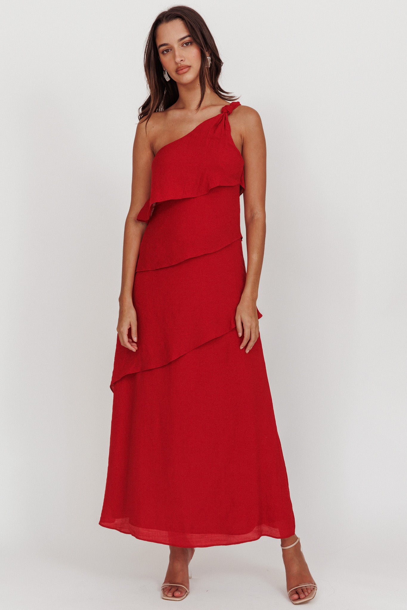 Delwyn One-Shoulder Maxi Dress Red by Selfie Leslie Australia