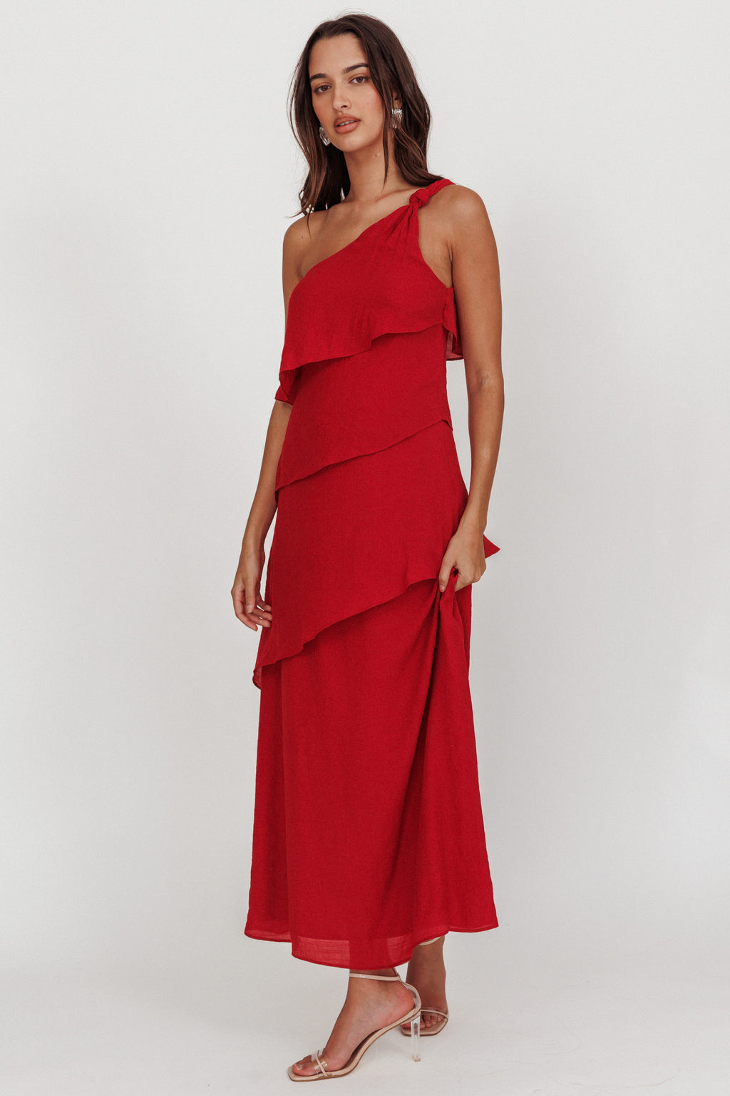 Delwyn One-Shoulder Maxi Dress Red by Selfie Leslie Australia