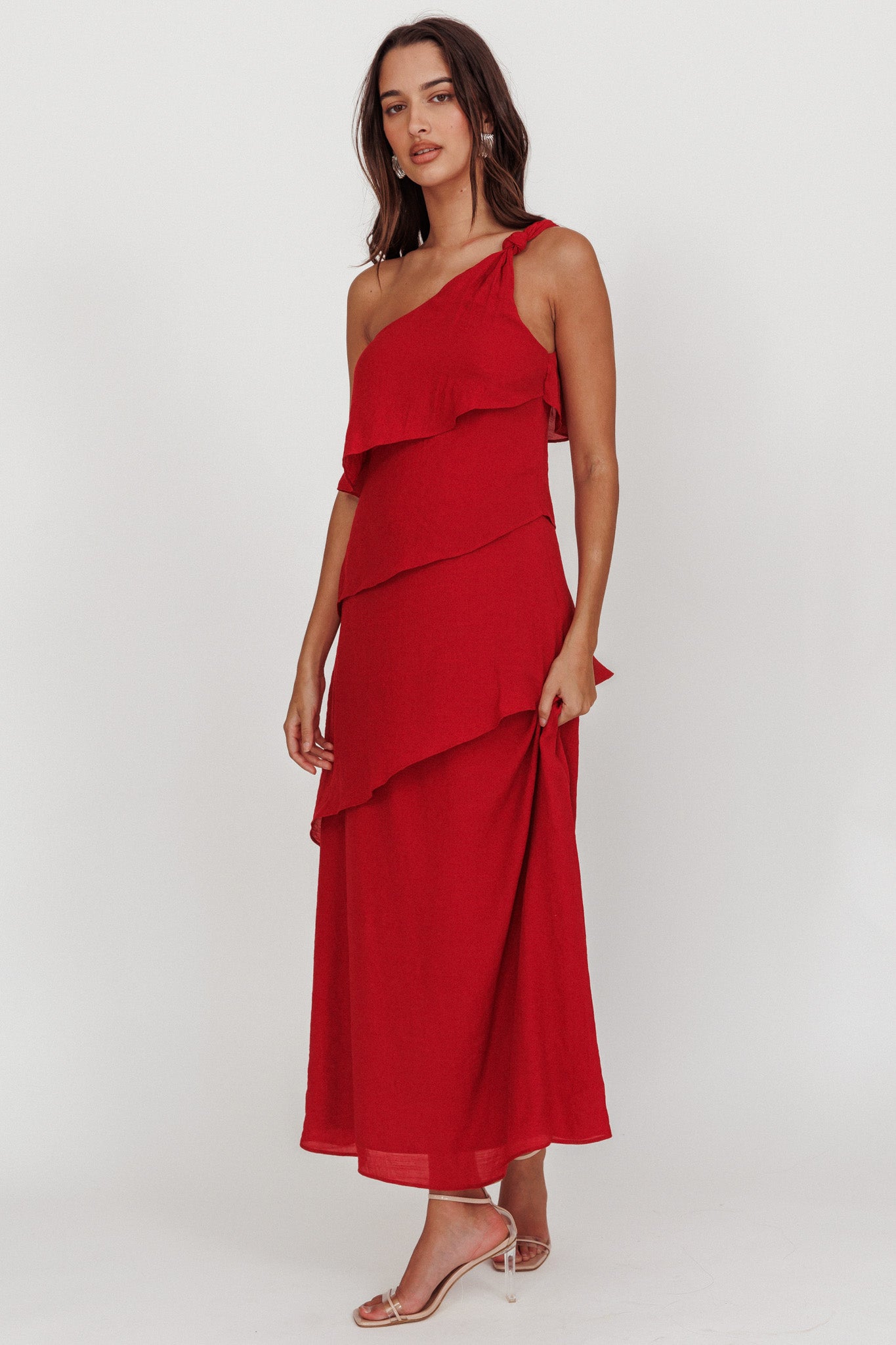 Delwyn One-Shoulder Maxi Dress Red by Selfie Leslie Australia