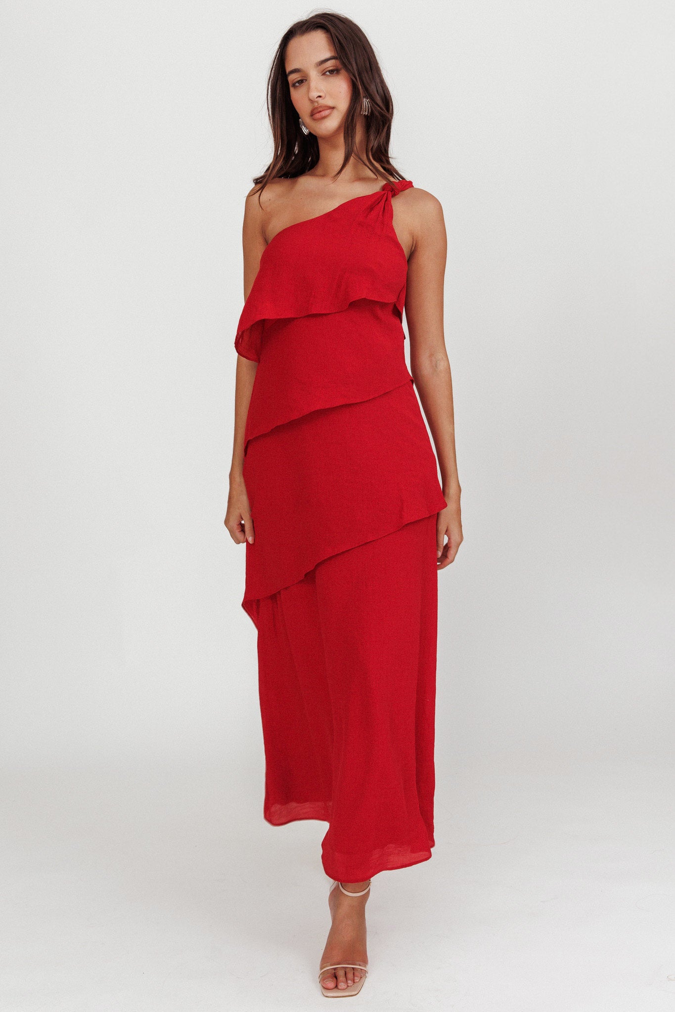 Delwyn One-Shoulder Maxi Dress Red by Selfie Leslie Australia