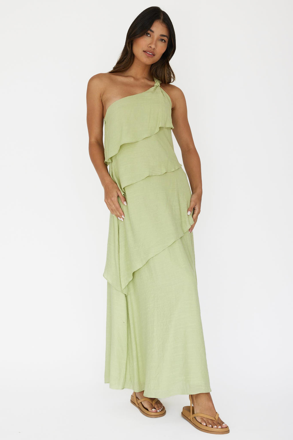 Delwyn One-Shoulder Maxi Dress Sage by Selfie Leslie Australia