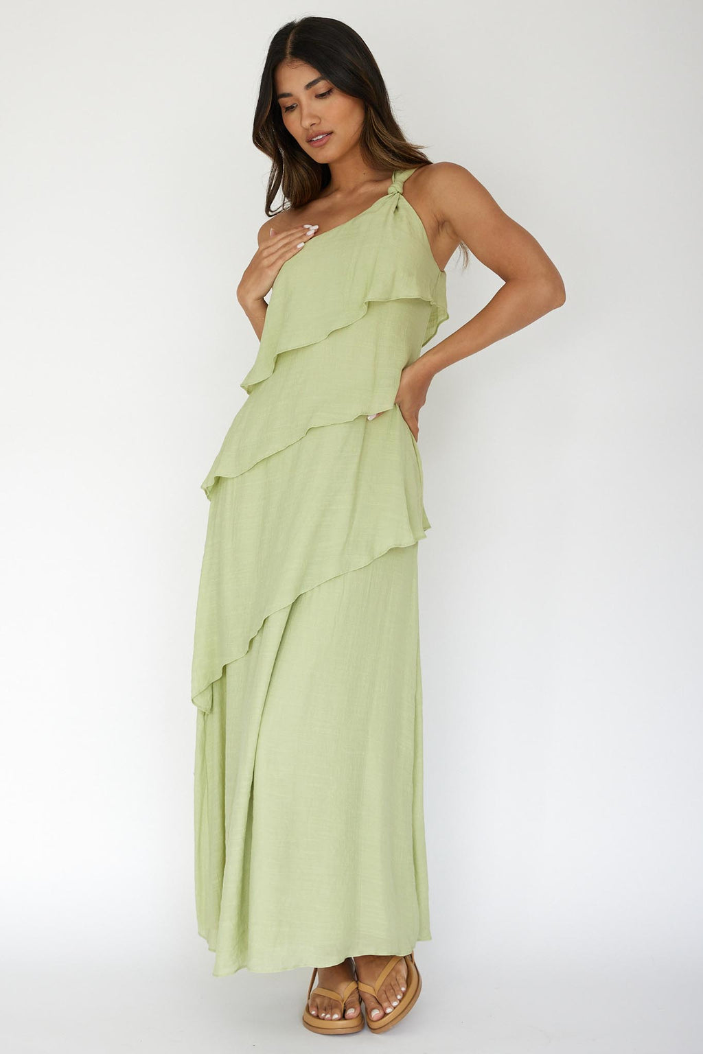 Delwyn One-Shoulder Maxi Dress Sage by Selfie Leslie Australia