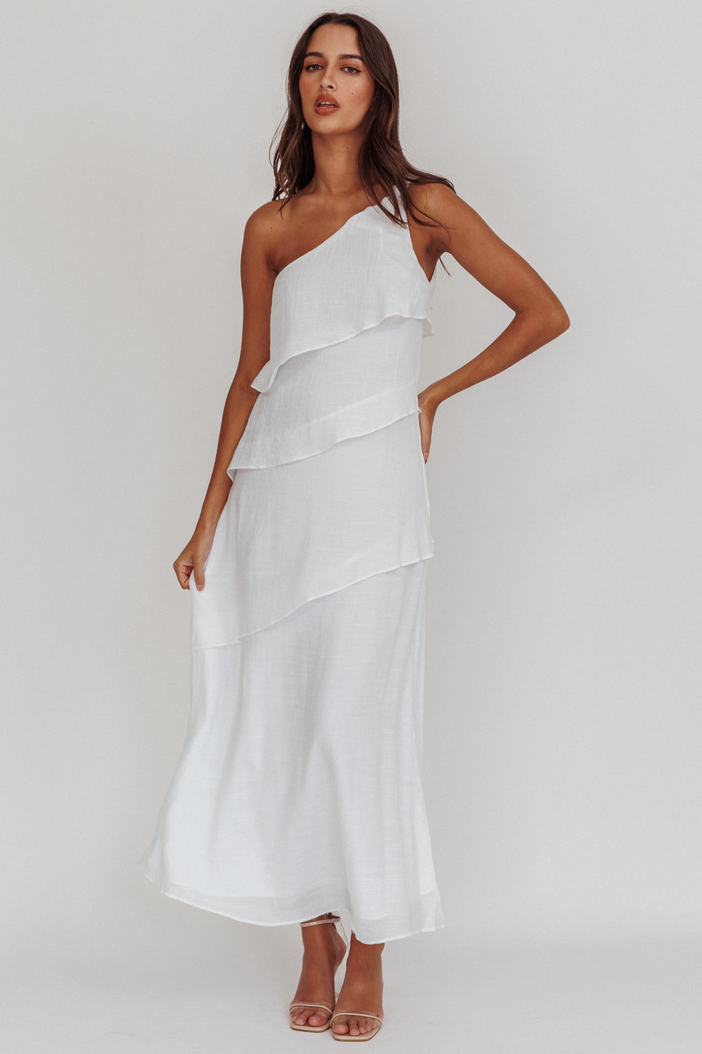 Delwyn One-Shoulder Maxi Dress White by Selfie Leslie Australia
