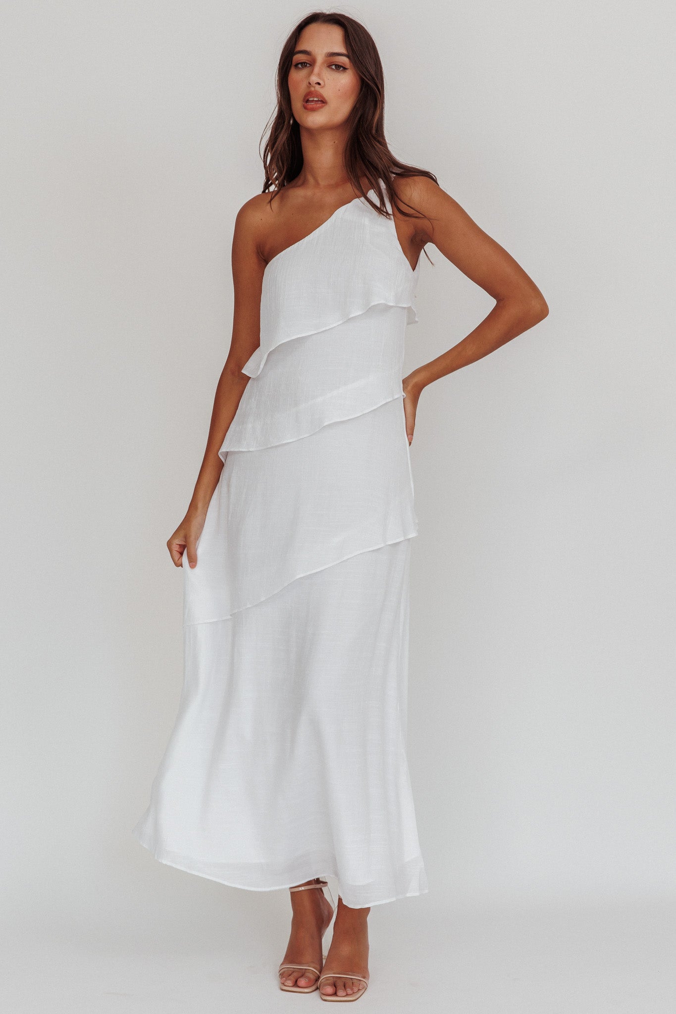 Delwyn One-Shoulder Maxi Dress White by Selfie Leslie Australia