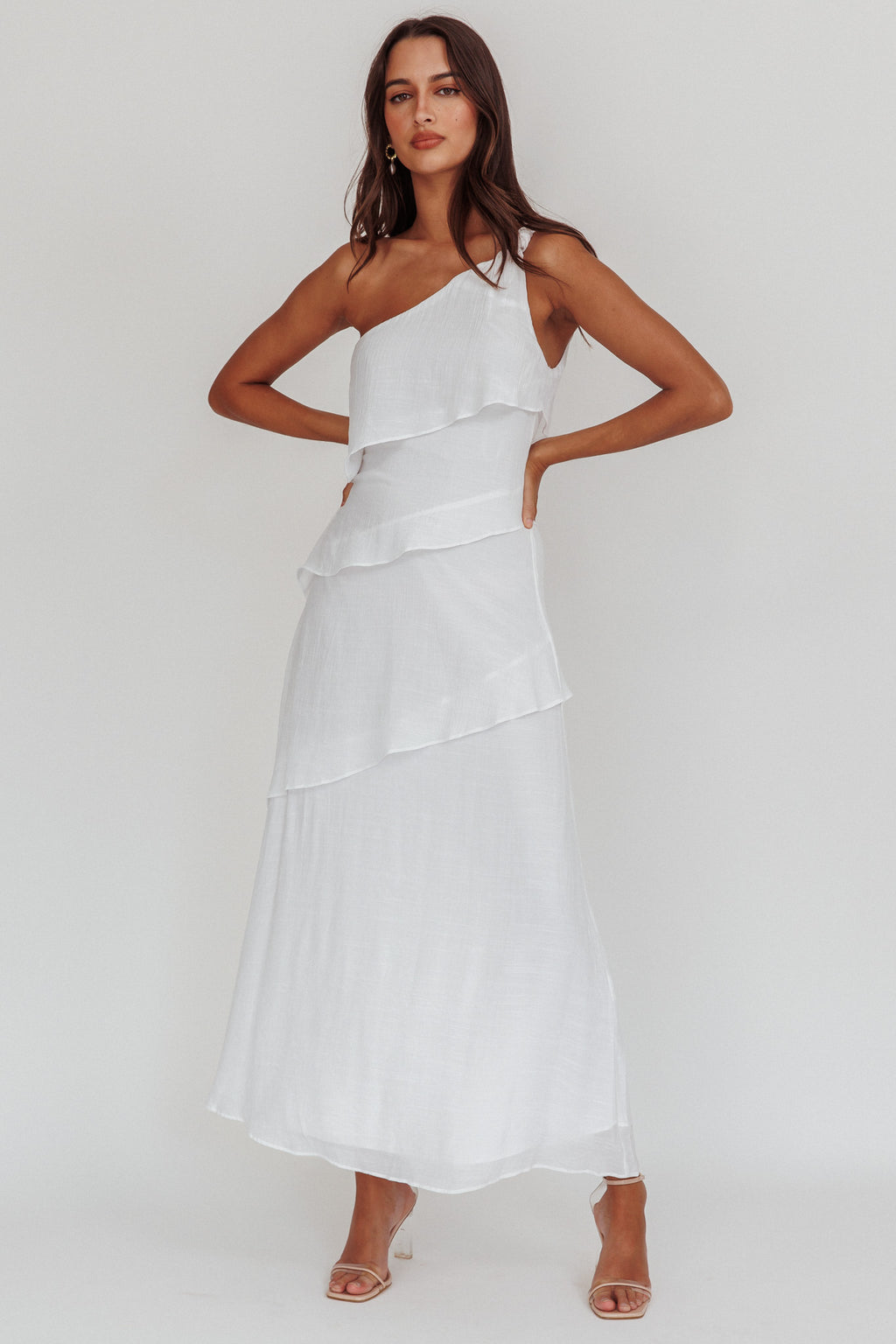 Delwyn One-Shoulder Maxi Dress White by Selfie Leslie Australia