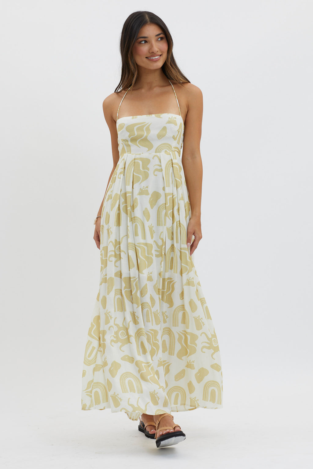 Moreton Halterneck Tied Back Dress Yellow by Selfie Leslie Australia