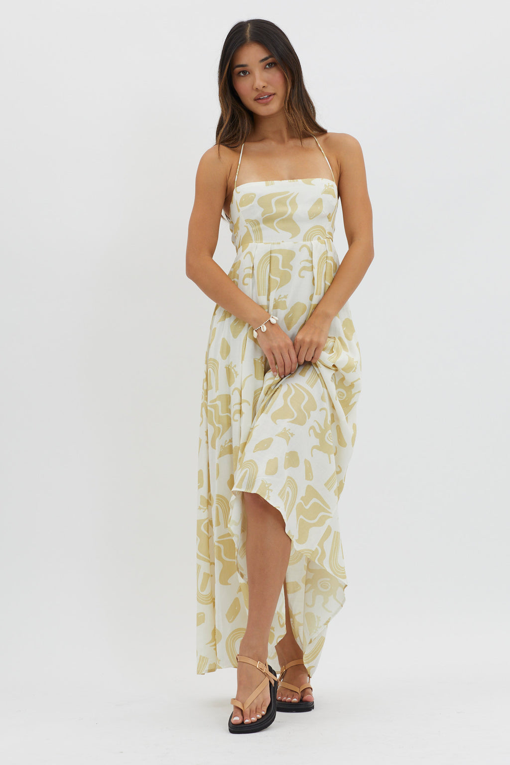 Moreton Halterneck Tied Back Dress Yellow by Selfie Leslie Australia