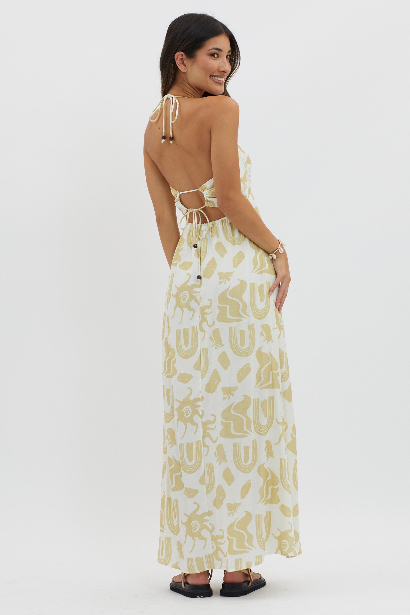 Moreton Halterneck Tied Back Dress Yellow by Selfie Leslie Australia