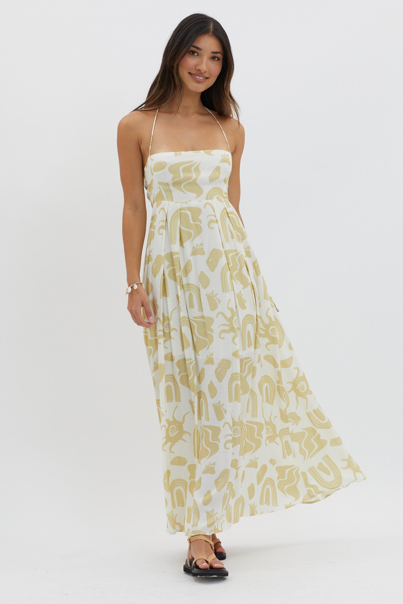 Moreton Halterneck Tied Back Dress Yellow by Selfie Leslie Australia