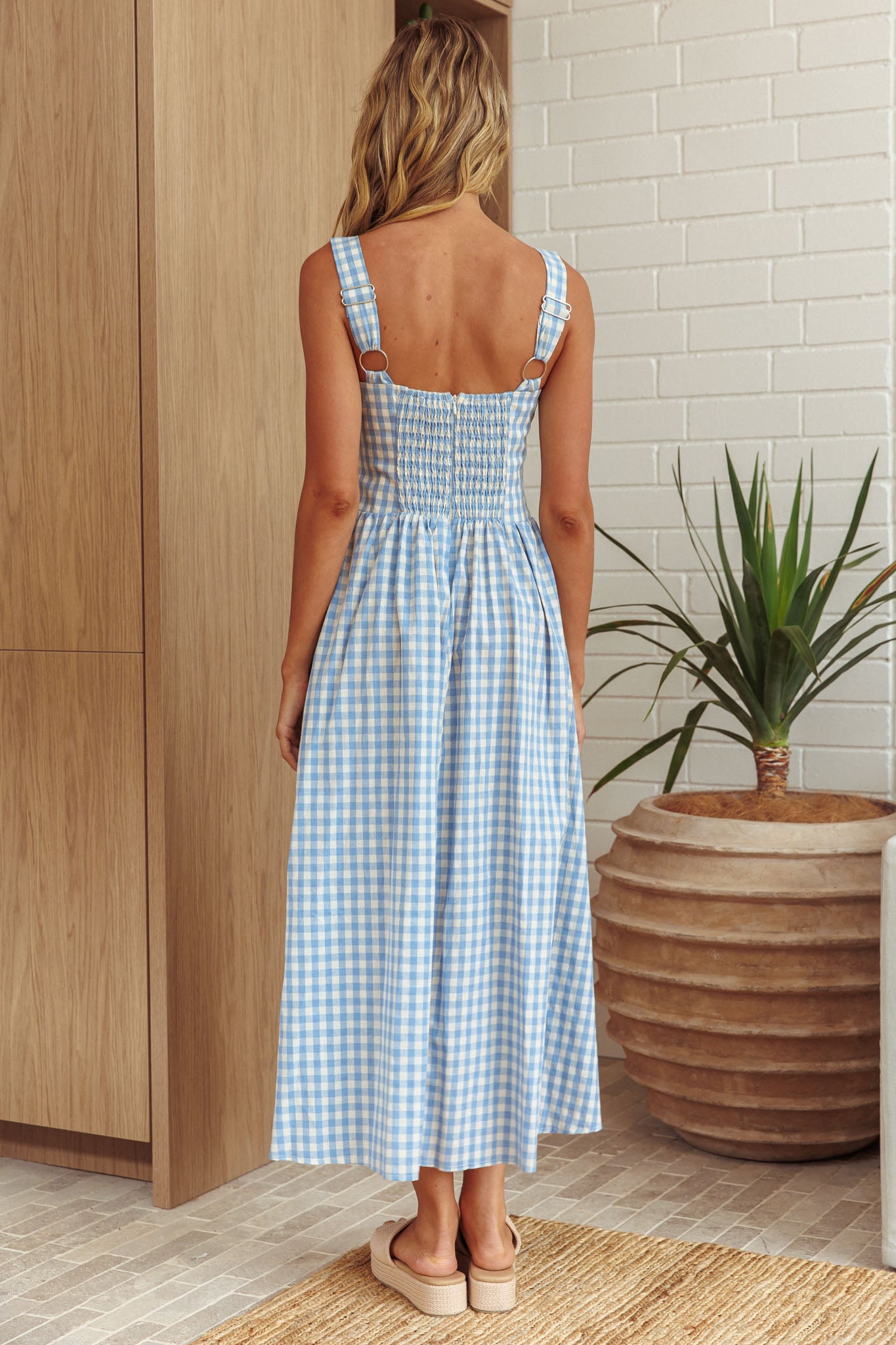 Elderflower Front Pocket Maxi Dress Gingham Baby Blue by Selfie Leslie Australia