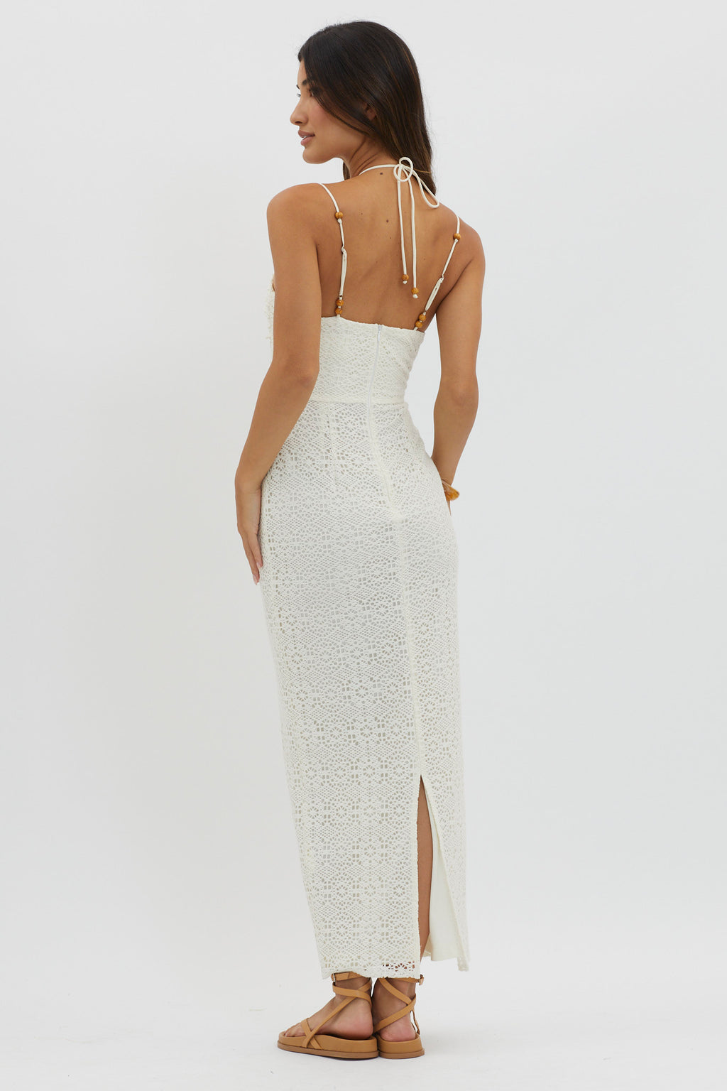 Namaste Bead Strap Lace Midi Dress White by Selfie Leslie Australia