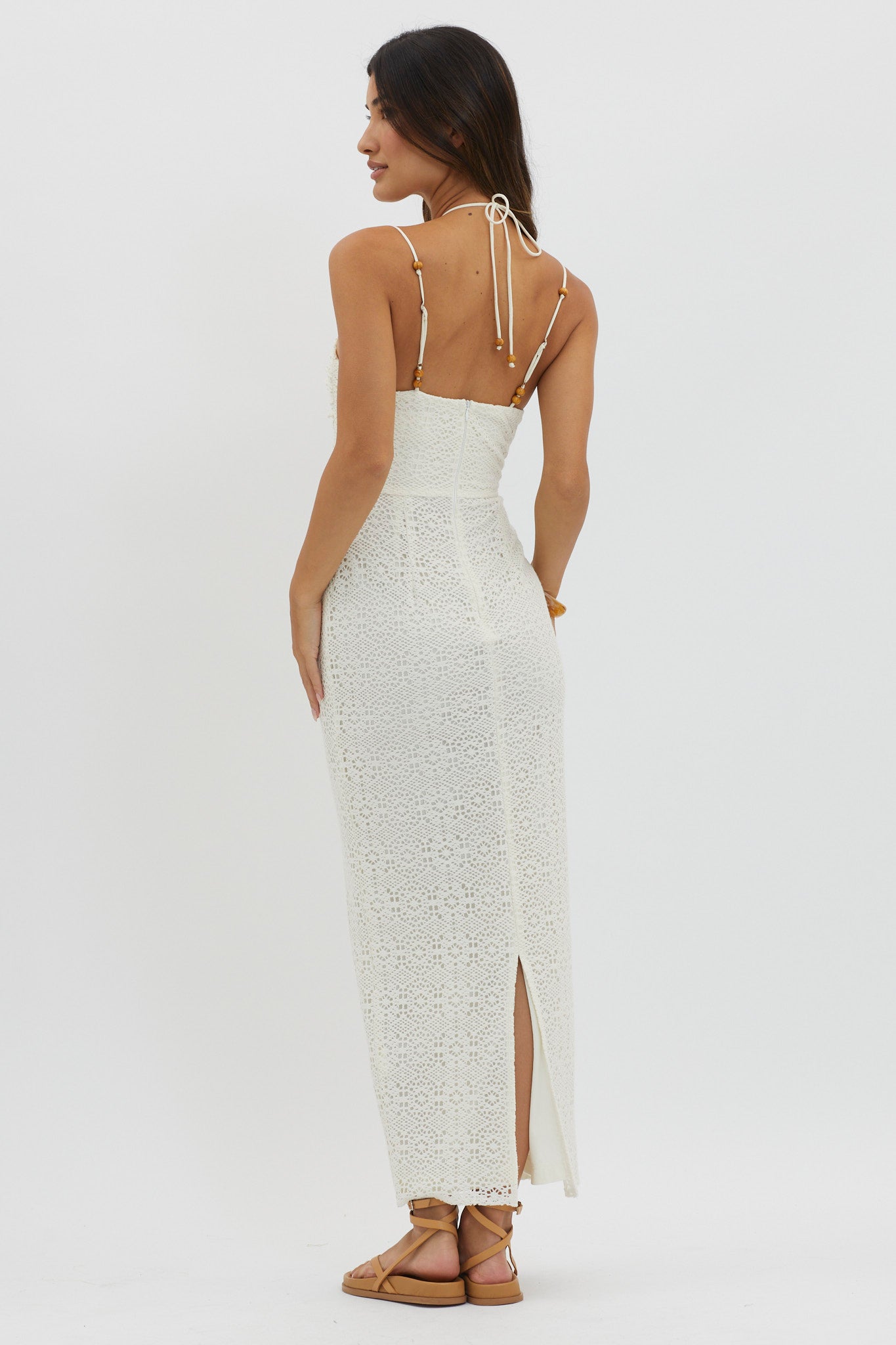 Namaste Bead Strap Lace Midi Dress White by Selfie Leslie Australia