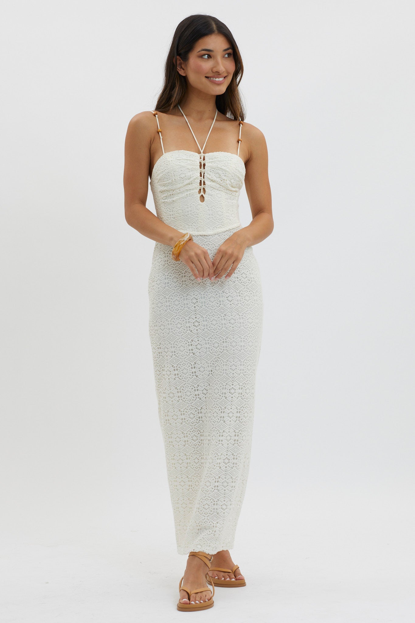 Namaste Bead Strap Lace Midi Dress White by Selfie Leslie Australia