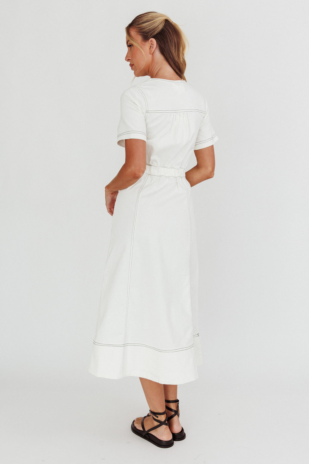 Aspen Love Front Pocket Midi Dress White by Selfie Leslie Australia