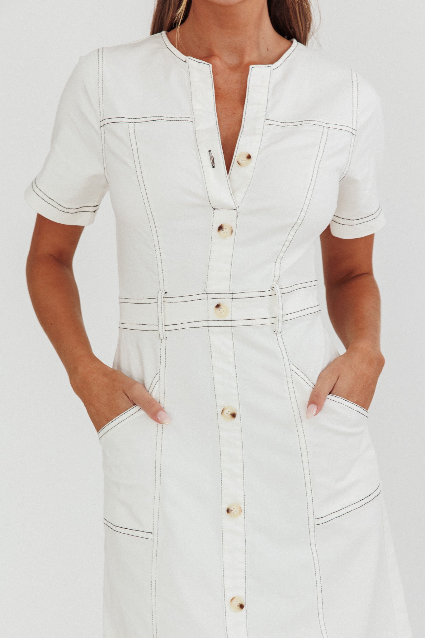 Aspen Love Front Pocket Midi Dress White by Selfie Leslie Australia