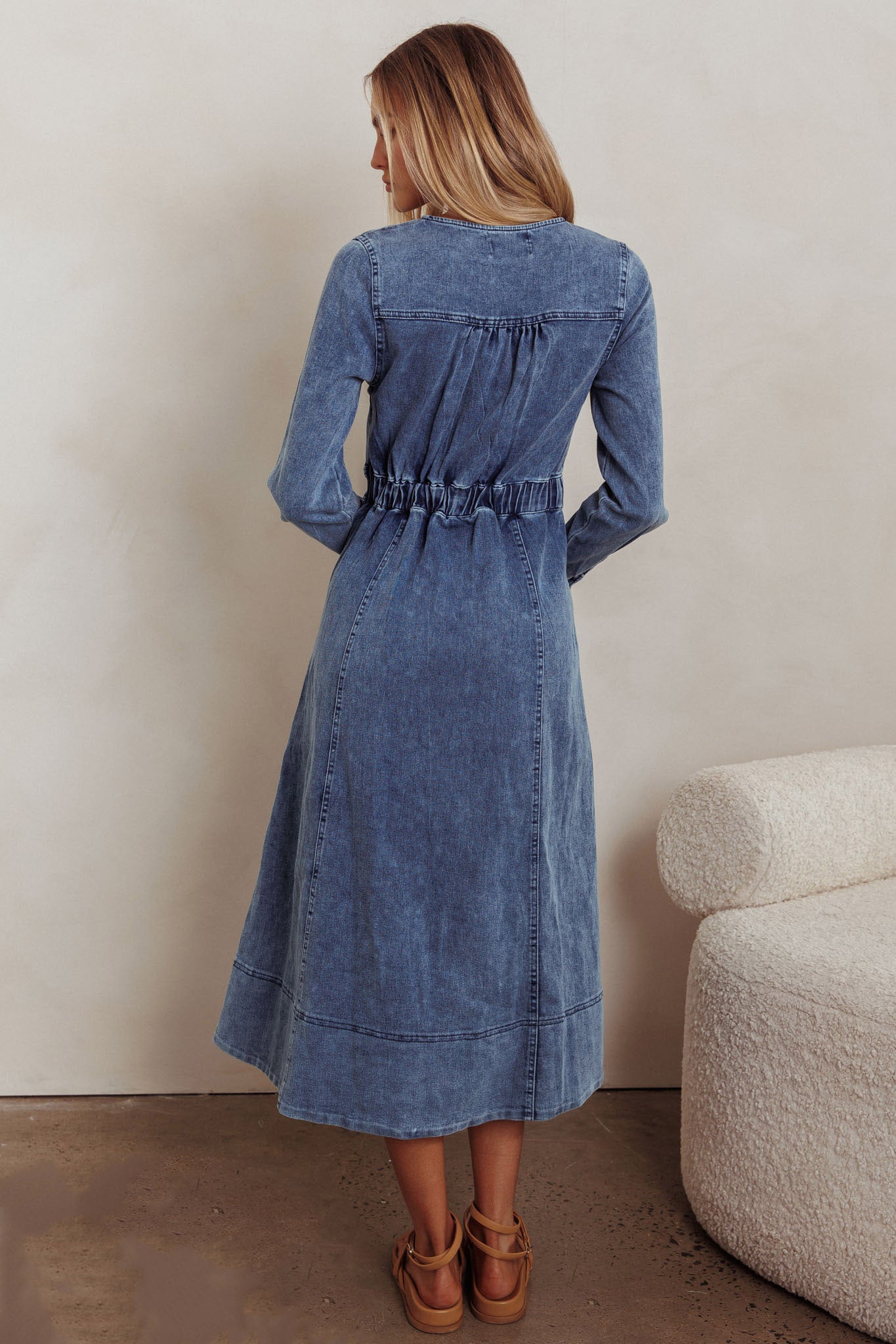 Aspen Love Front Pocket Midi Dress Denim Blue by Selfie Leslie Australia