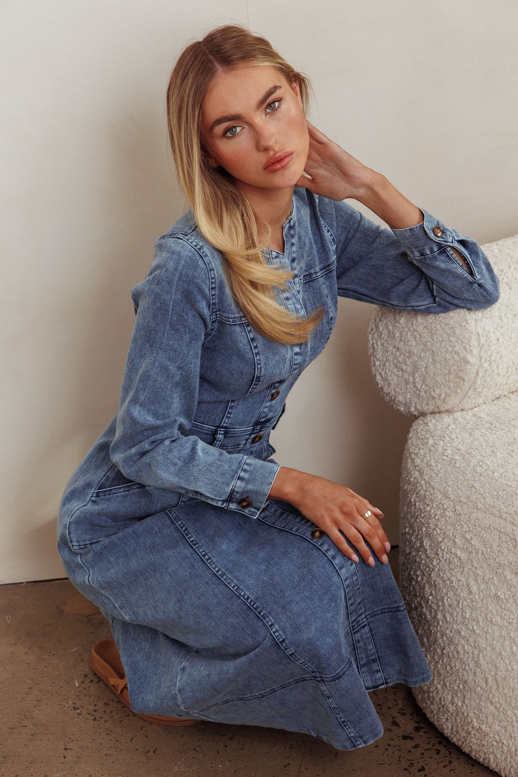 Aspen Love Front Pocket Midi Dress Denim Blue by Selfie Leslie Australia