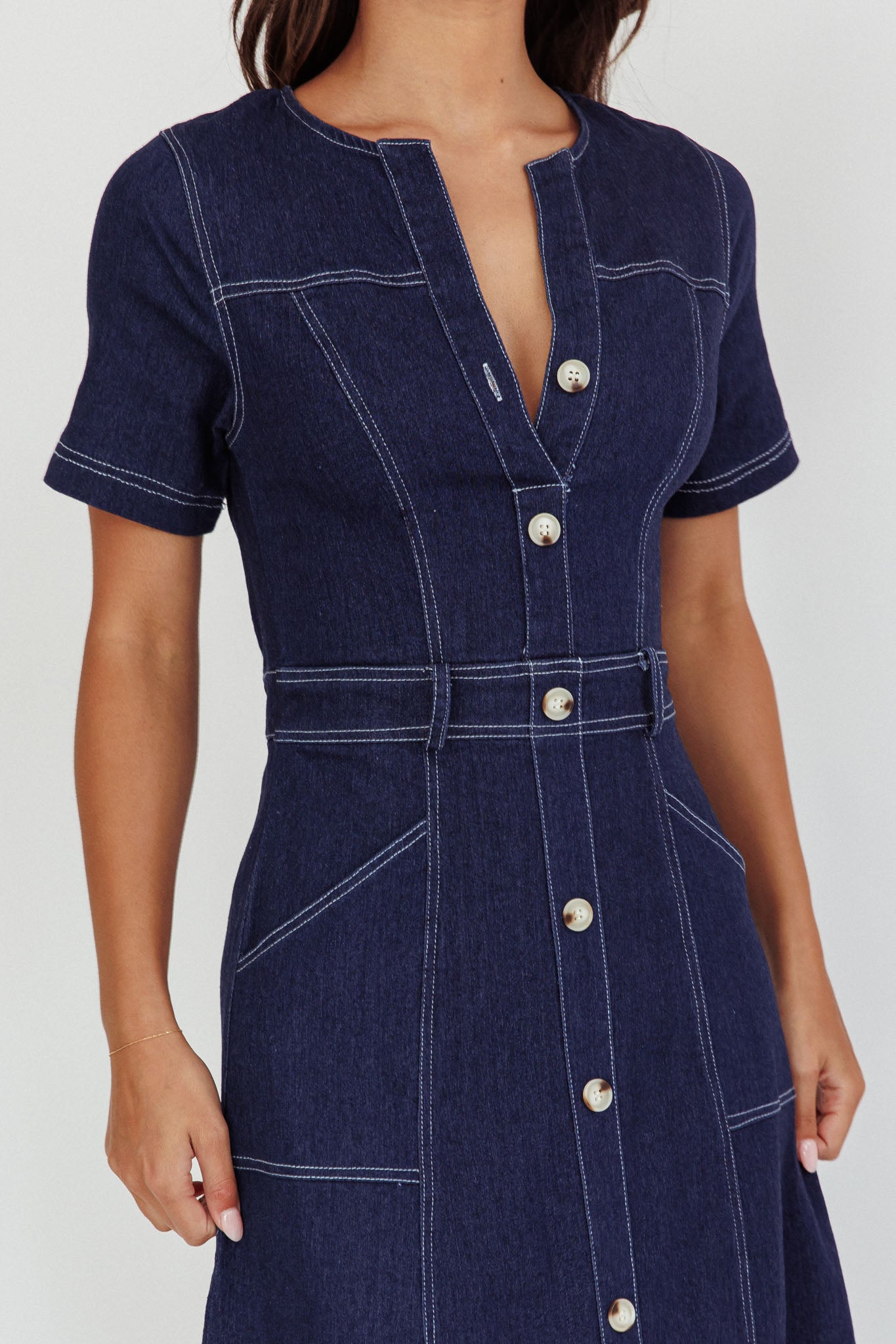 Aspen Love Front Pocket Midi Dress Indigo by Selfie Leslie Australia