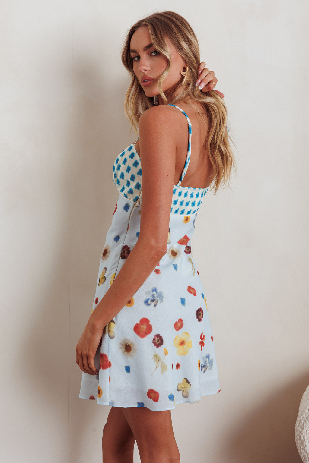 Fleur Sun Cami Strap Mini Dress Flowers Blue by Selfie Leslie Australia