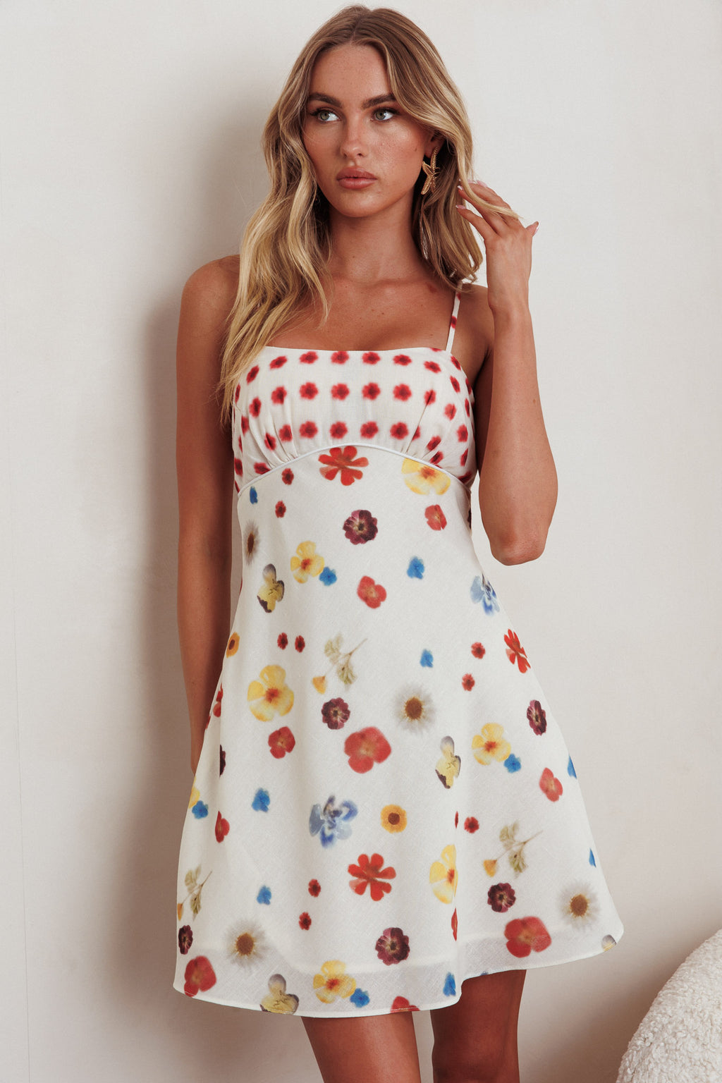 Fleur Sun Cami Strap Mini Dress Flowers Red by Selfie Leslie Australia