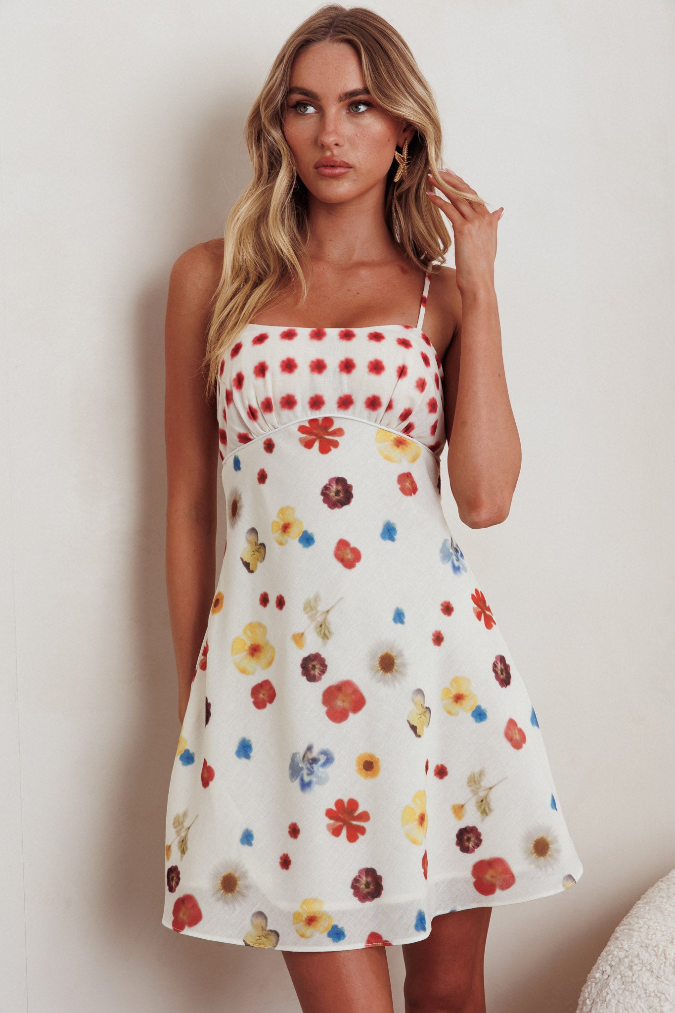 Fleur Sun Cami Strap Mini Dress Flowers Red by Selfie Leslie Australia