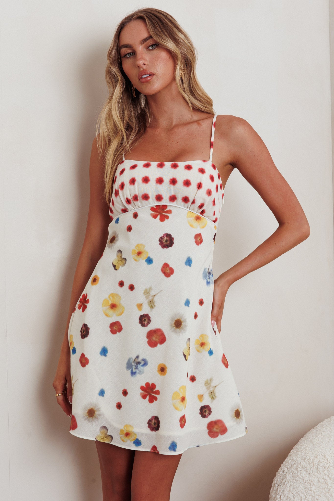 Fleur Sun Cami Strap Mini Dress Flowers Red by Selfie Leslie Australia