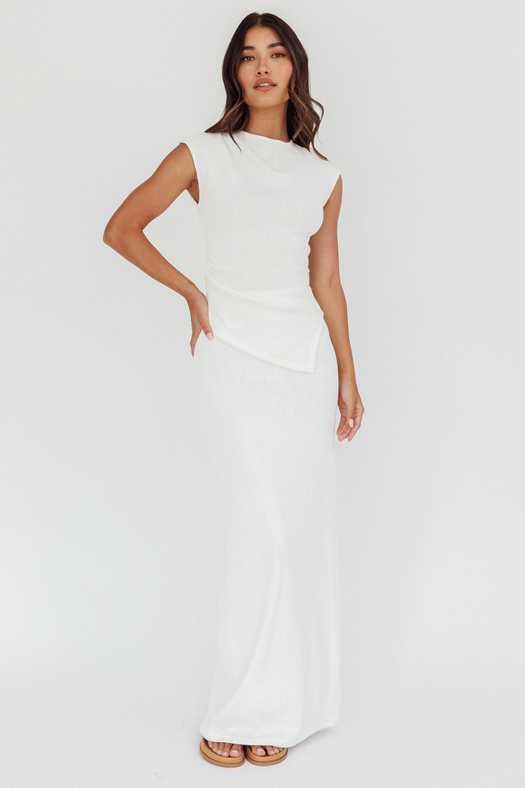 Calculated Ribbed Knit Maxi Skirt White by Selfie Leslie Australia