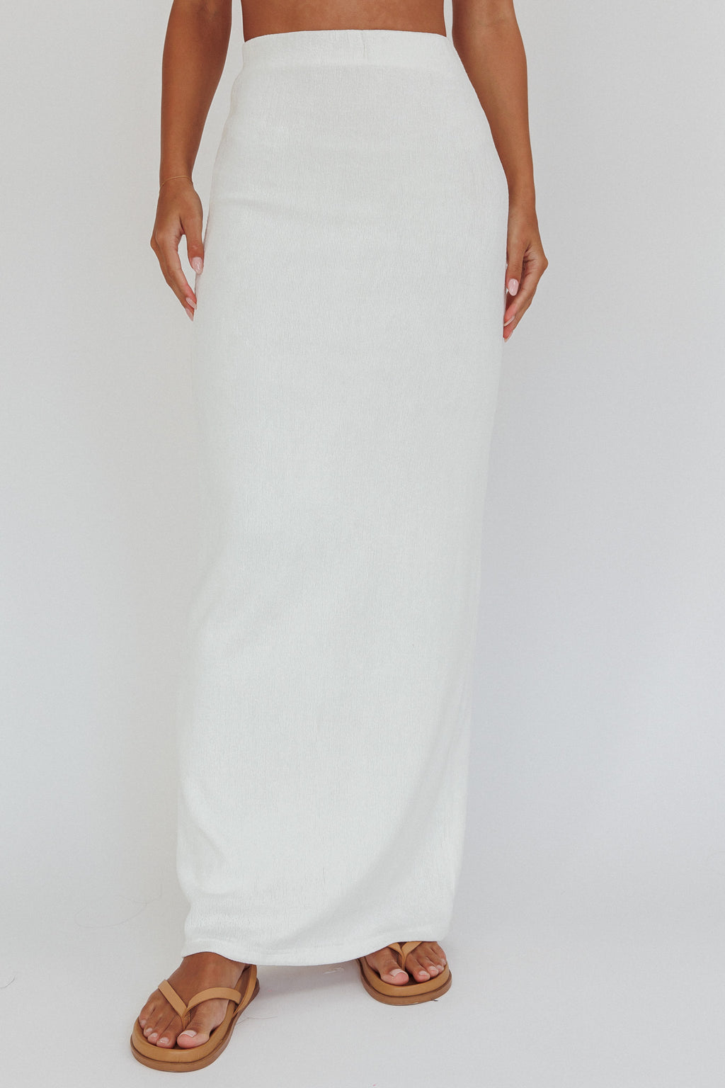 Calculated Ribbed Knit Maxi Skirt White by Selfie Leslie Australia