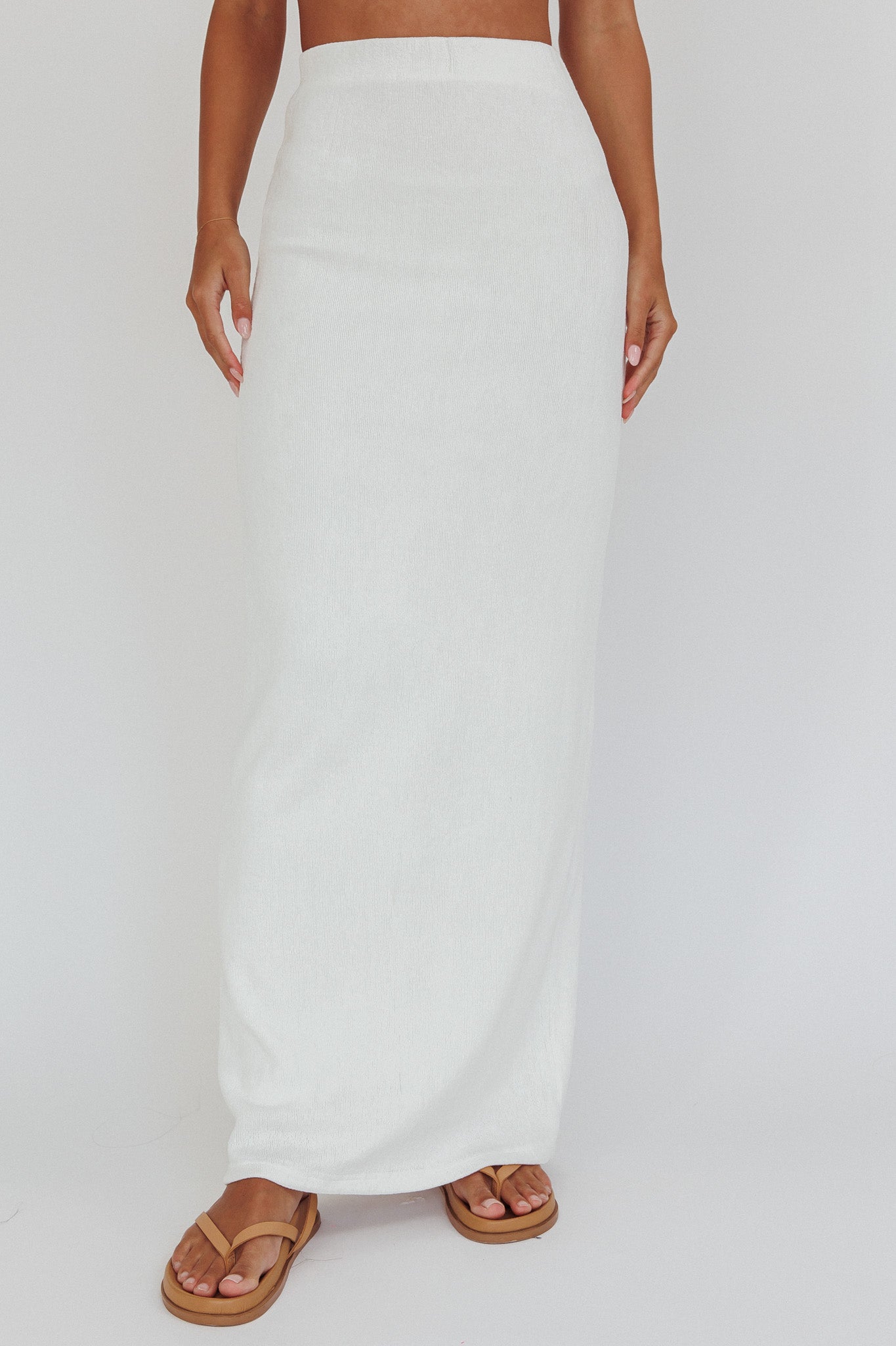 Calculated Ribbed Knit Maxi Skirt White by Selfie Leslie Australia