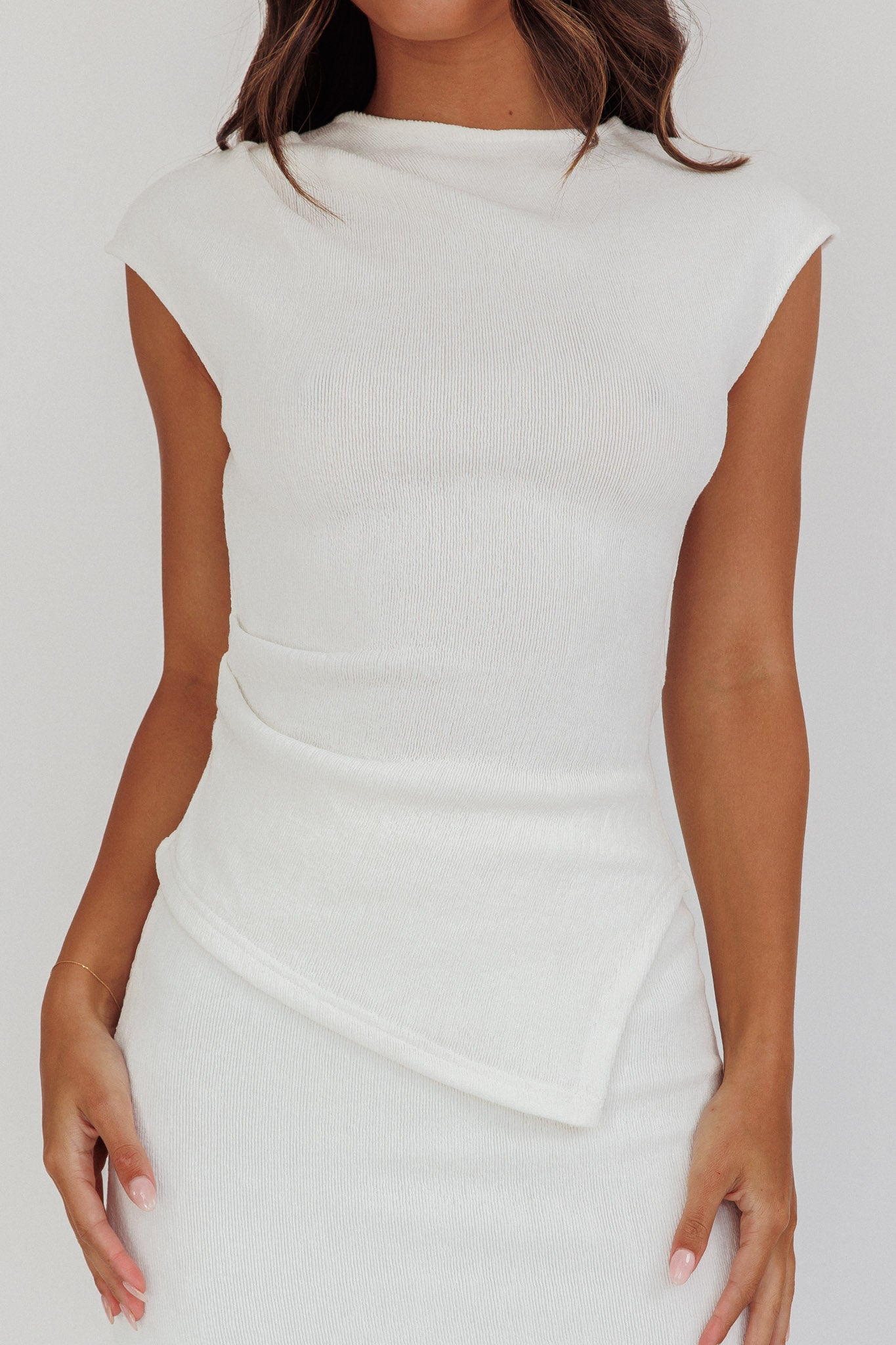 Calculated Cap Sleeve Ribbed Knit Top White by Selfie Leslie Australia