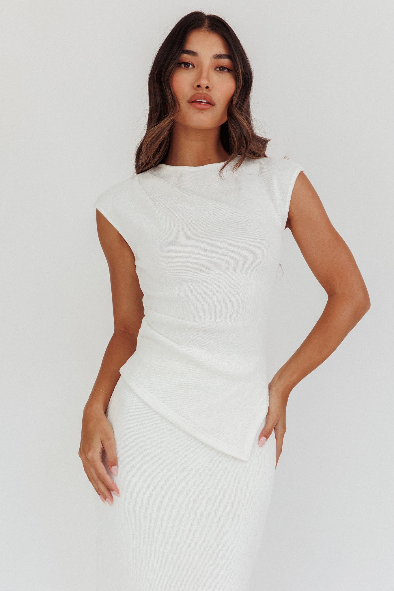 Calculated Cap Sleeve Ribbed Knit Top White by Selfie Leslie Australia