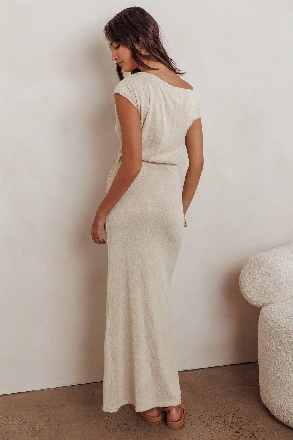 Calculated Ribbed Knit Maxi Dress Oat by Selfie Leslie Australia