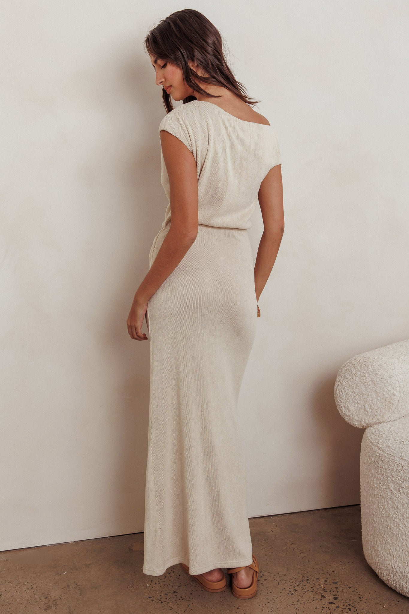 Calculated Ribbed Knit Maxi Dress Oat by Selfie Leslie Australia