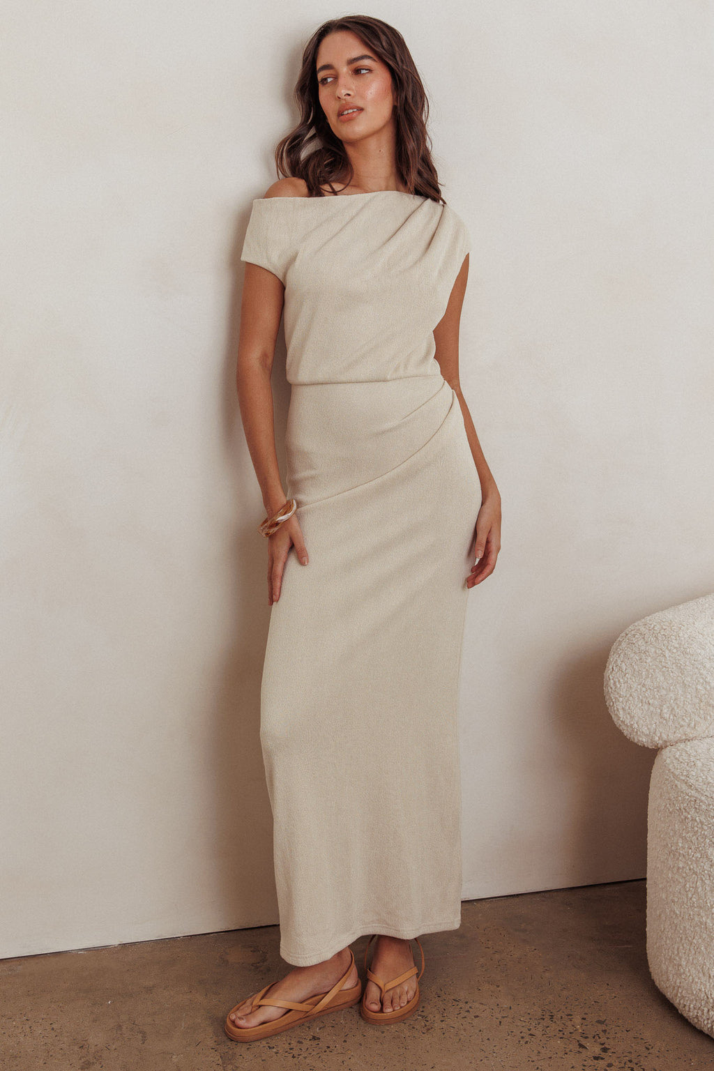 Calculated Ribbed Knit Maxi Dress Oat by Selfie Leslie Australia