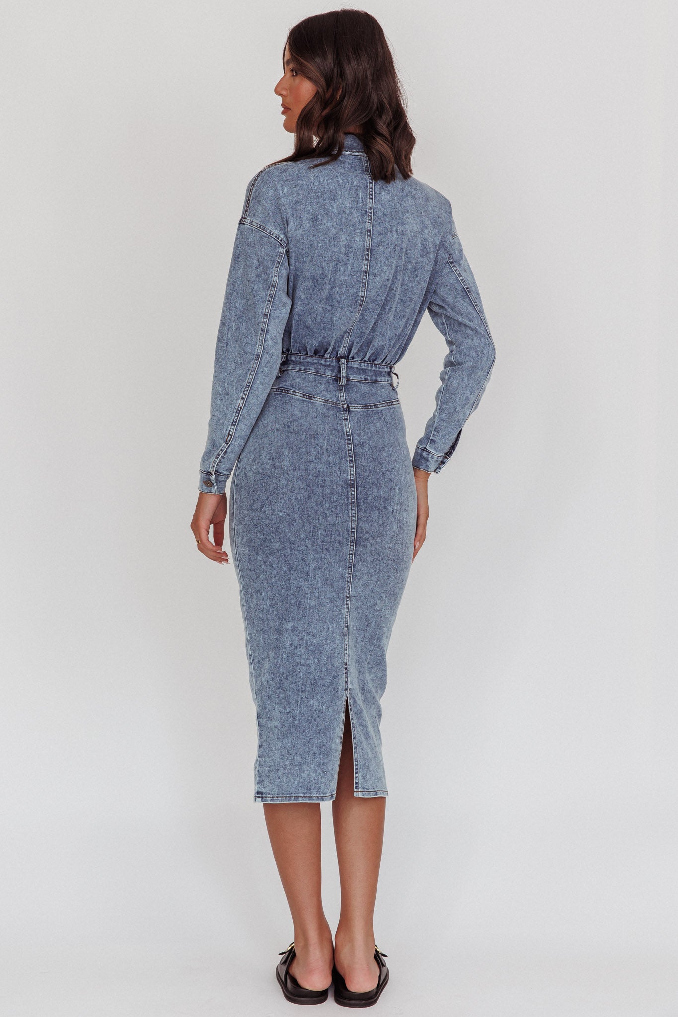 Light Inside Long Sleeve Midi Dress Denim Blue by Selfie Leslie Australia