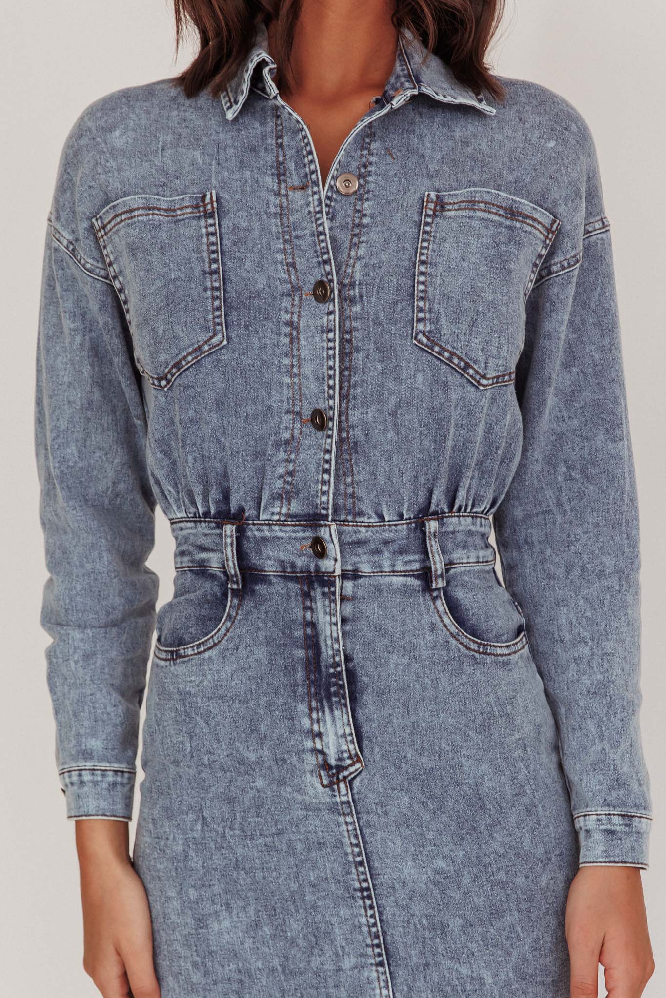 Light Inside Long Sleeve Midi Dress Denim Blue by Selfie Leslie Australia