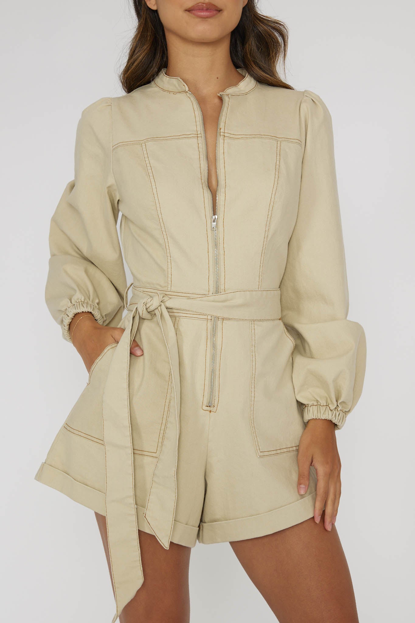 Real World Zip Front Romper Butter by Selfie Leslie Australia