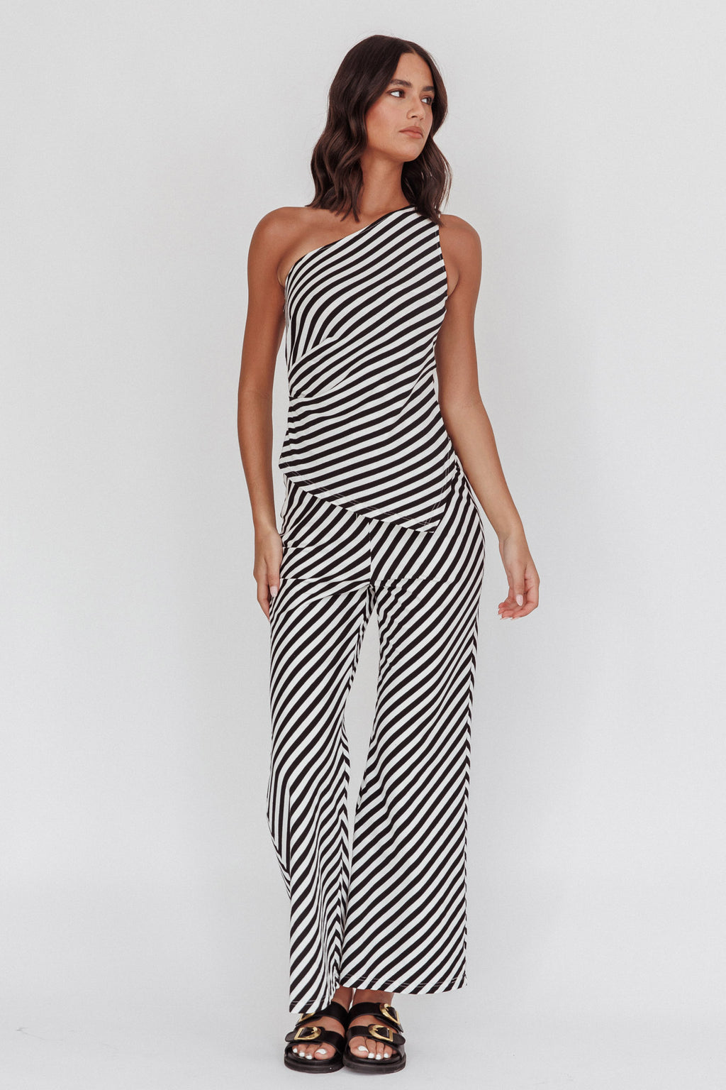 Golden Beach Wide Leg Pants Stripe Black by Selfie Leslie Australia