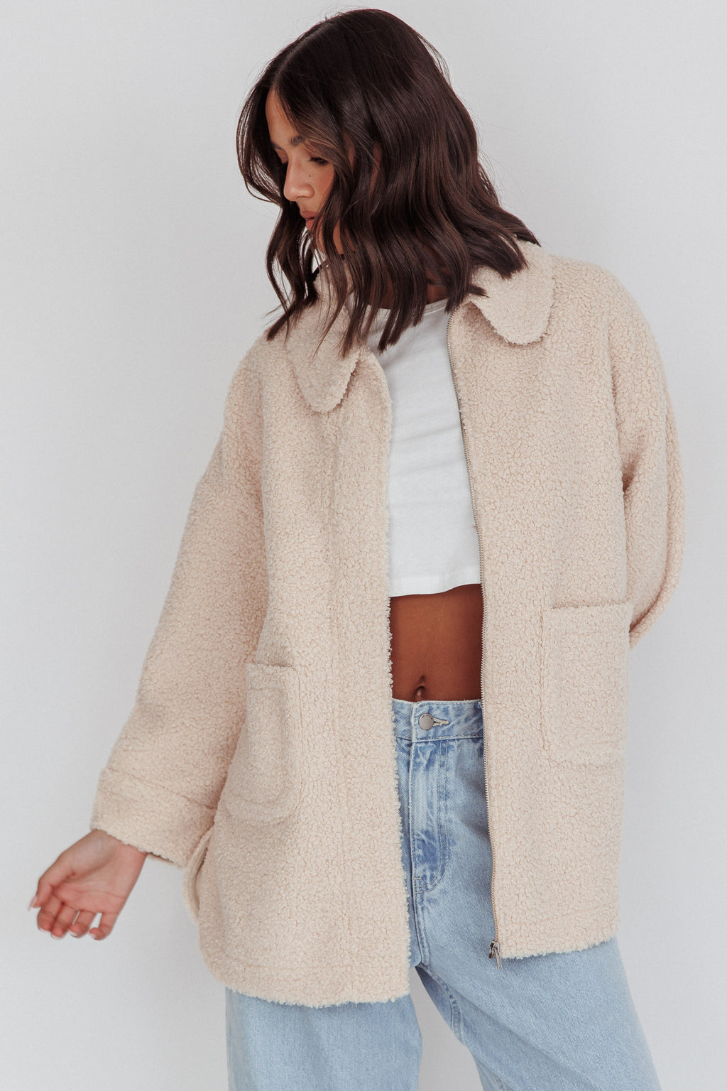 Peace & Serene Collared Sherpa Jacket Oat by Selfie Leslie Australia