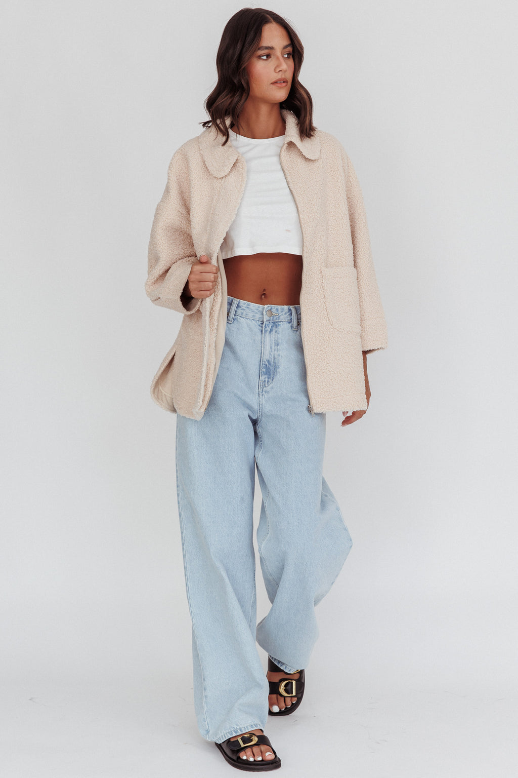 Peace & Serene Collared Sherpa Jacket Oat by Selfie Leslie Australia