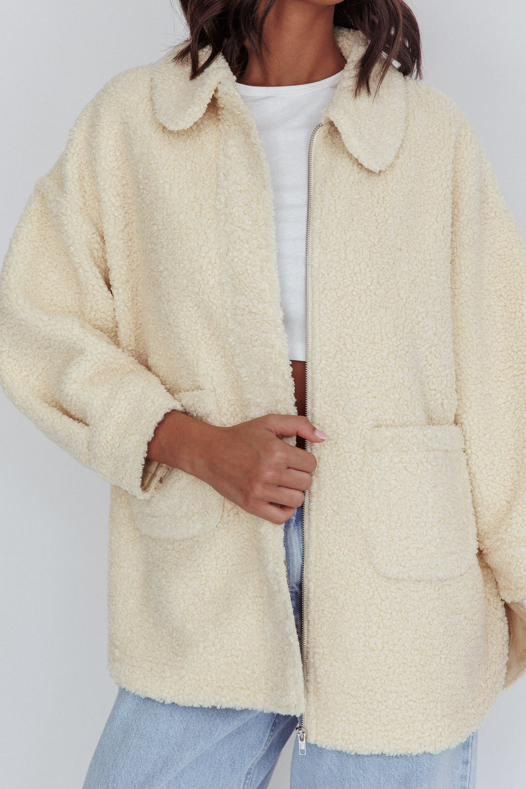 Peace & Serene Collared Sherpa Jacket Yellow by Selfie Leslie Australia