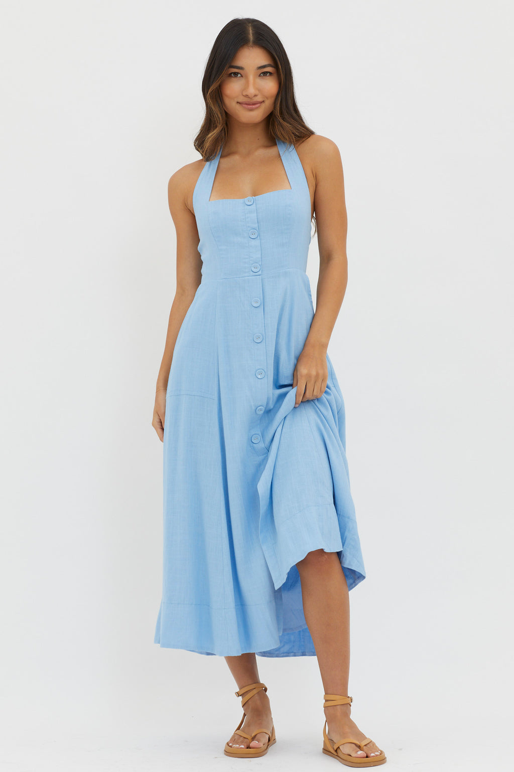 Marybeth Halterneck Midi Dress Blue by Selfie Leslie Australia