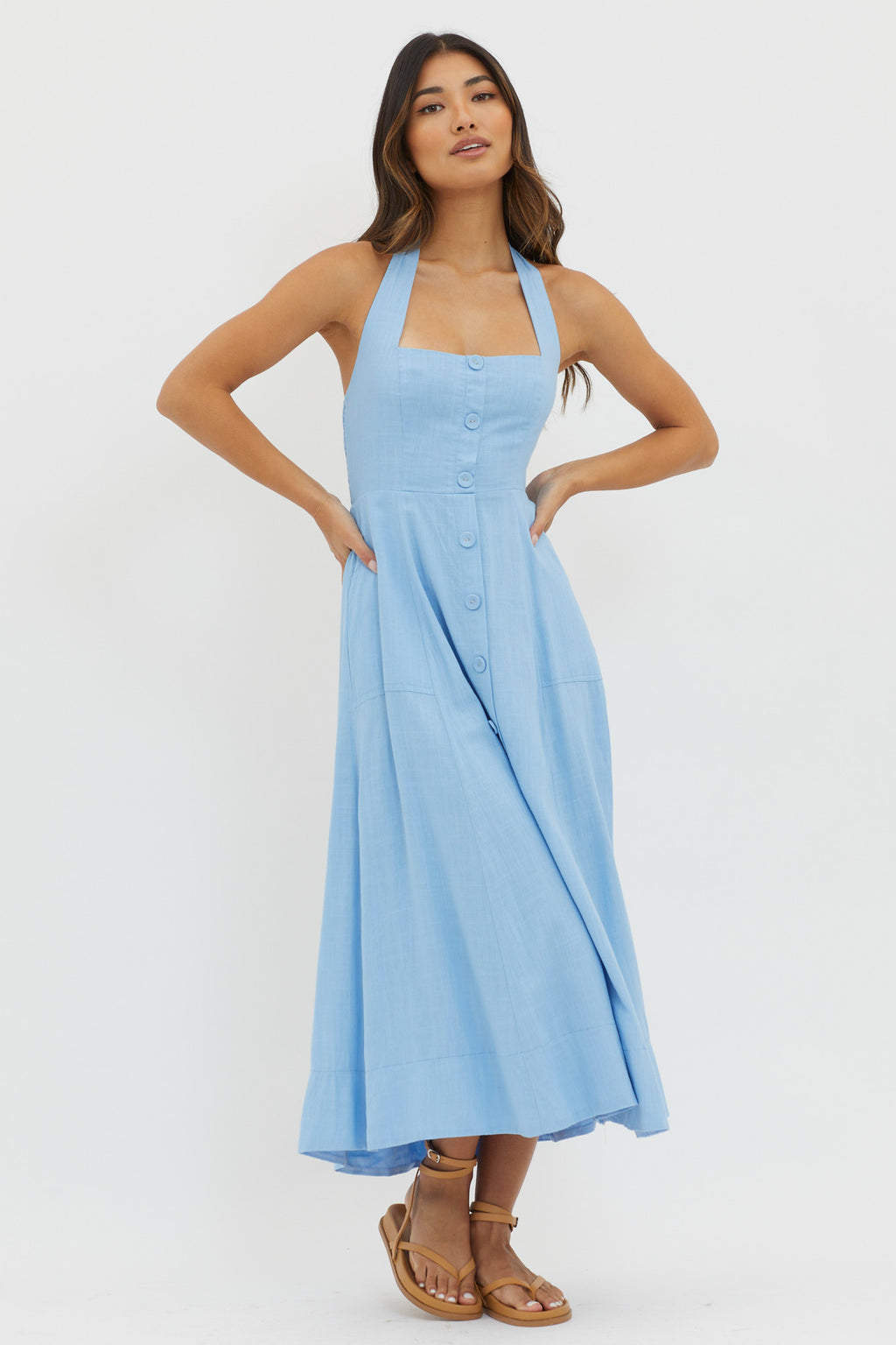 Marybeth Halterneck Midi Dress Blue by Selfie Leslie Australia
