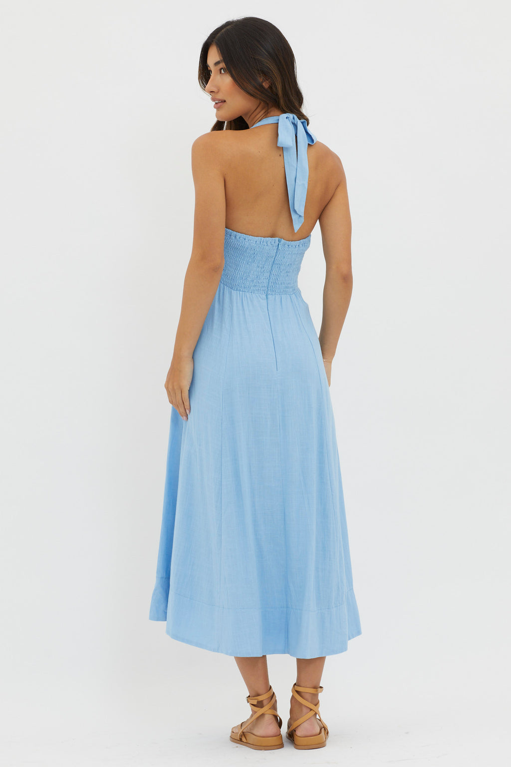 Marybeth Halterneck Midi Dress Blue by Selfie Leslie Australia